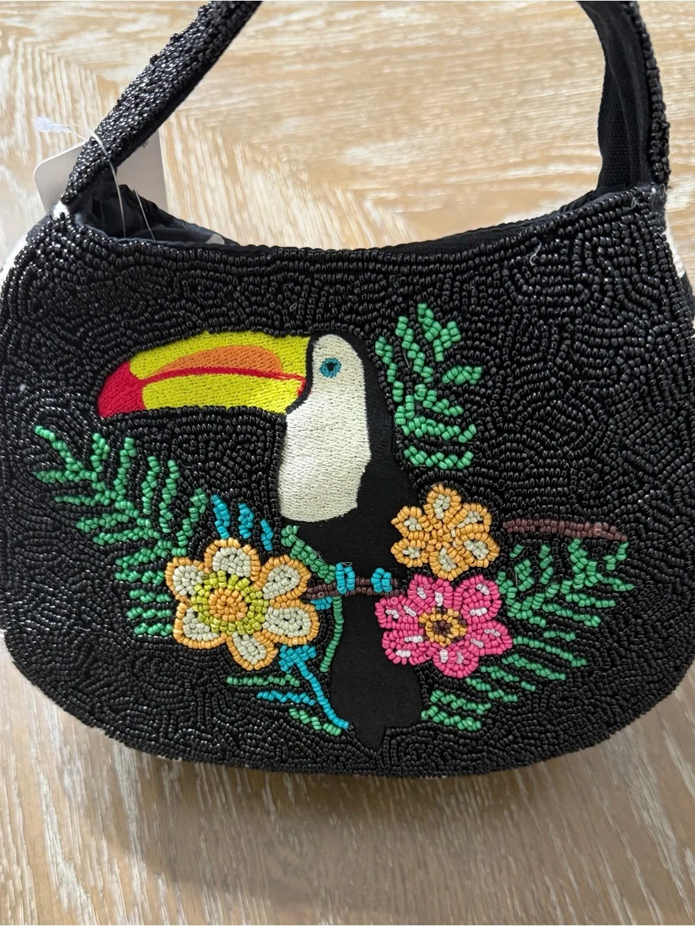 Lulu Handbeaded Tropical Toucan Shoulder Bag